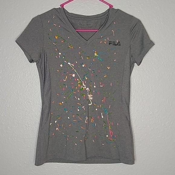 Fila Puffy Paint Splatter Athletic Tee T-Shirt Sm - Picture 1 of 4
